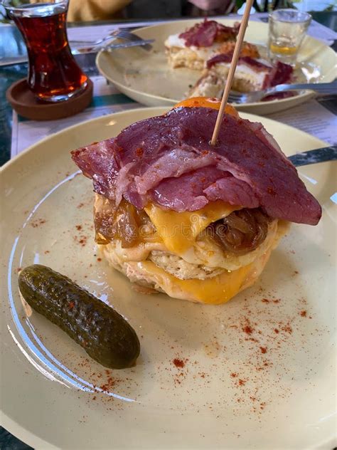 Fluffy Pancake With Fried Egg Cheddar American Cheese Bacon