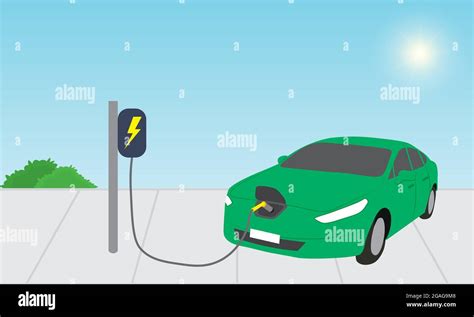 Electric Car Being Charged On Power Station Stock Vector Image And Art