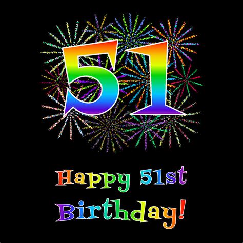 51st Birthday Fun Rainbow Spectrum Gradient Pattern Text Bursting