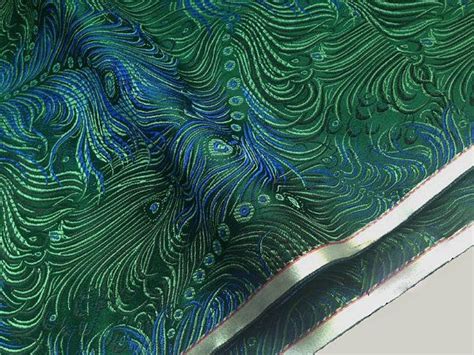 Peacock Feather Silk Fabric Green Silk Brocade Fabric Chinese Silk