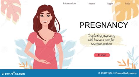 Modern Banner About Motherhood Vector Illustration Of A Pregnant Girl With Long Hair Delicate