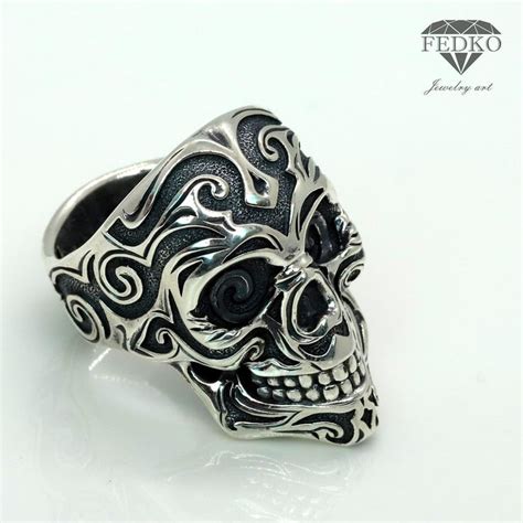 Skull Ring Men Gothic Biker Sterling Silver Gift For Him Etsy De