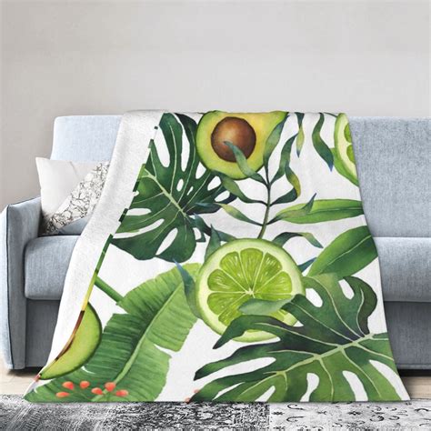 Ocsxa Flannel Fleece Watercolor Green Tropical Print Throw Blanket