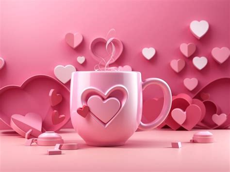 Premium Photo Love In Every Sip D Cute Pink Coffee Mug With Heart