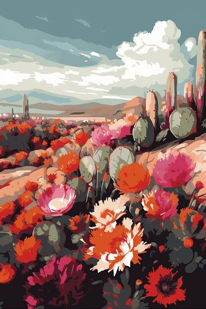 Premium Ai Image There Is A Painting Of A Desert Scene With Cactus