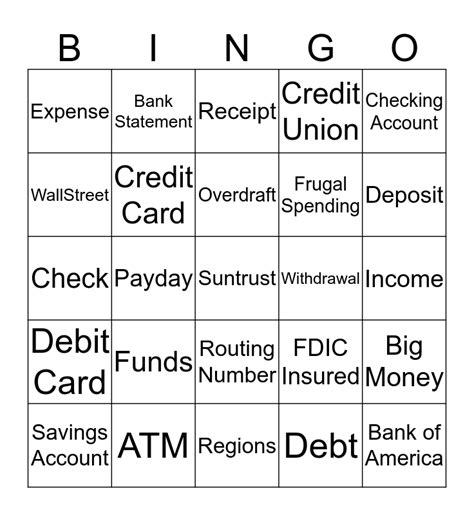 Money Management Bingo Card