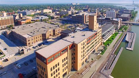 Scenic Downtown Green Bay Wisconsin Aerial Tour Of Waterfront Stock