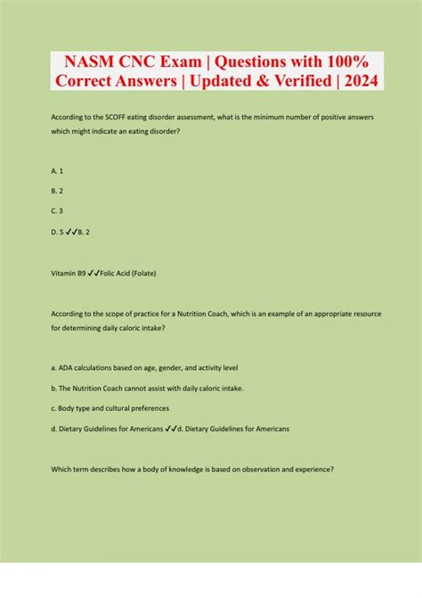 Nasm Cnc Exam Questions With 100 Correct Answers Updated