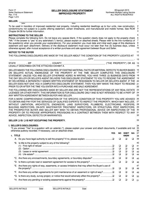 Form 17 Seller Disclosure Statement Pdf Fill Online Printable