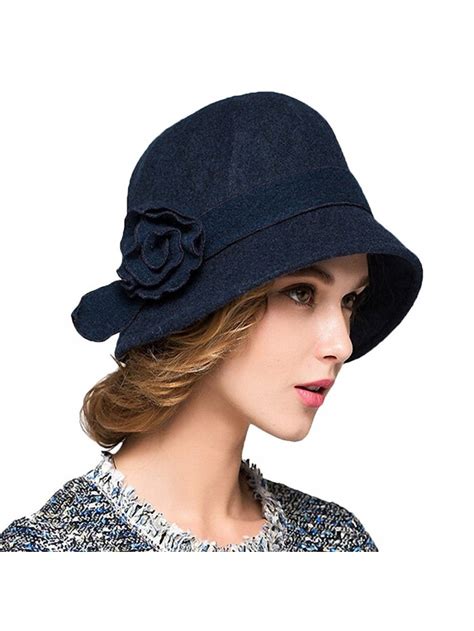 Womens Wool Felt Flowers Church Bowler Hats Blue C41293ezqb3