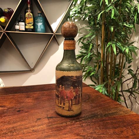 Vintage Italian Leather Covered Glass Decanter Bottle With Golfing