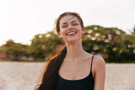 Woman Ocean Sitting Beach Smiling Sand Sunbed Sea Lying Lifestyle