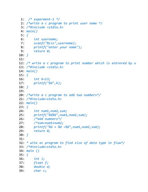 C Program Notes 1 Experment 1 2 Write A C Program To Print User Name 3 Include