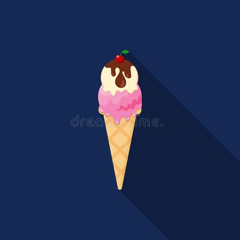 Cone De Gelado Doce Design Plano De Cereja No Vetor De Desenho De