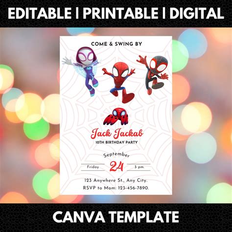 Editable Spidey And His Amazing Friends Invite Printable Spidey Invite