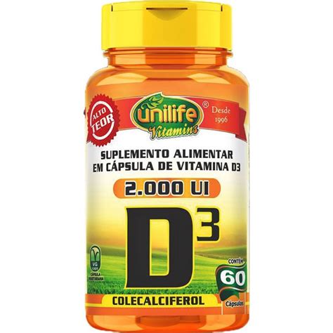 Vitamina D3 Colecalciferol 2000ui 60 Cápsulas 470mg Unilife