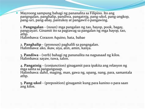 Bahagi Ng Pananalita Ppt Free Download