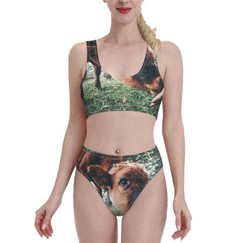 Lukts Women High Waisted Bikini Set Funny Cow Swimsuit 2 Piece Bathing