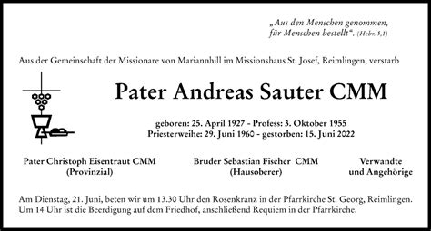 Traueranzeigen Von Andreas Sauter Augsburger Allgemeine Zeitung