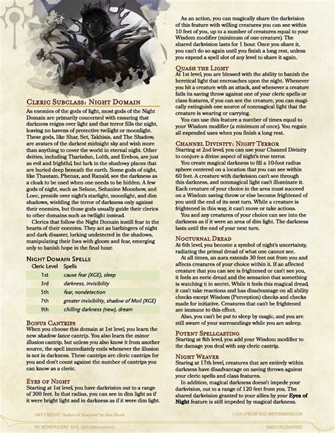 The Night Domain Cleric — Dnd Unleashed A Homebrew Expansion For 5th Edition Dungeons And Dragons