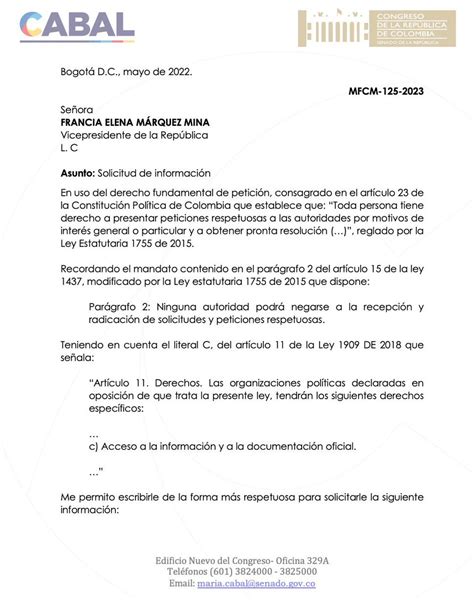 Mar A Fernanda Cabal On Twitter Acabo De Radicar Derecho De Petici N