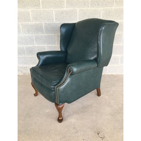 Lazy Boy Classics Wing Back Chippendale Style Dark Green Leather Recliner Chair Chairish