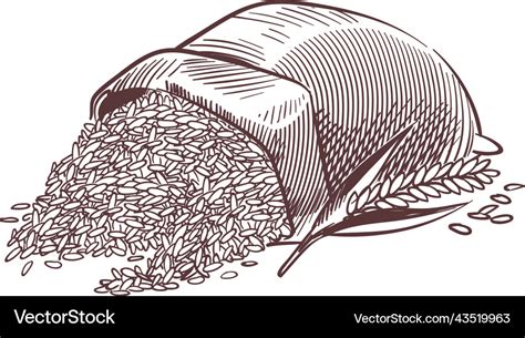 Full Sack Of Grain Engraving Rice Bag Royalty Free Vector