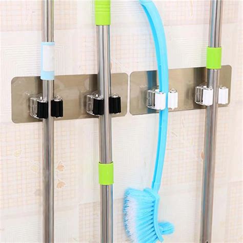 Wall Mounted Mop And Broom Holder Bathroom Shelves Storage Hooks Garden