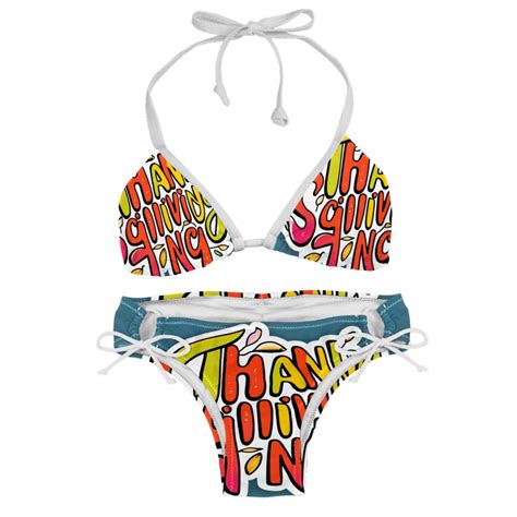 Thanksgiving Font Chic One Piece Swimsuits Bikini Set Detachable