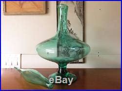 RARE Large Size HUSTED BLENKO 6312L SEA GREEN DECANTER Retro Art Glass