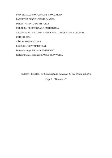 La Conquista De Am Rica El Problema Del Otro Universidad Nacional De