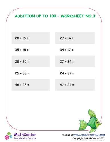 Addition Up To 100 Worksheet No 3 Worksheets Math Center