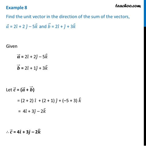 Example 8 Find Unit Vector In Direction Of Sum Of Vectors