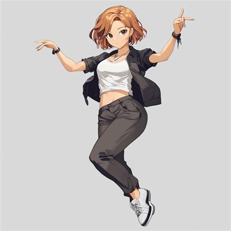 A Drawing Of A Girl Jumping In The Air With Her Fingers Up Premium Ai