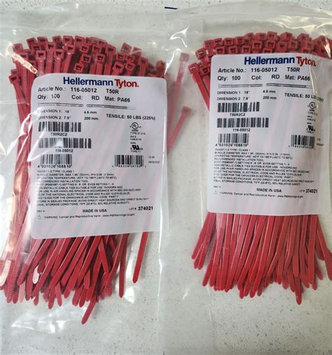 200pcs Hellermann Tyton T50r Cable Ties 8 50 Lbs Color Red Ebay