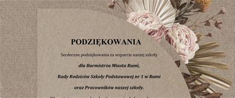 PODZIĘKOWANIA Szkoła Podstawowa Nr 1 im Józefa Wybickiego w Rumi