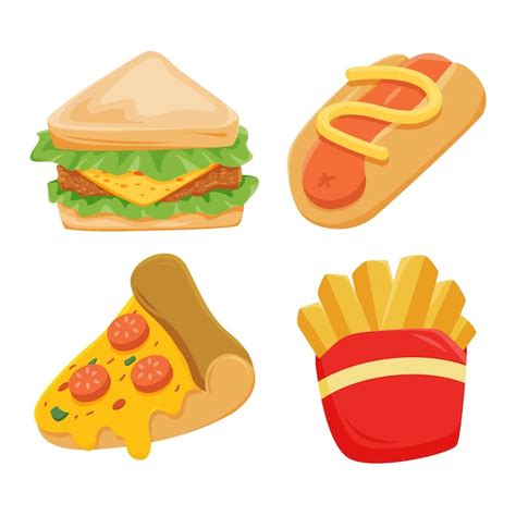 Premium Vector Set Of Fast Food Illustration With Hand Drawn