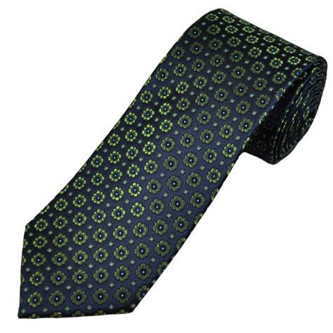 Tresanti Celeste Navy Blue Green Silver Flower Pattern Men S Silk