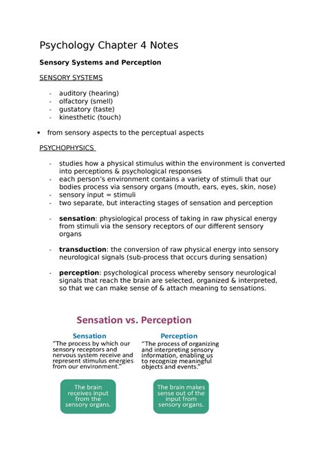 Psychology Chapter 4 Notes Psychology Chapter 4 Notes Sensory Systems