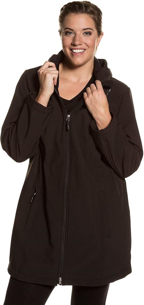 Ulla Popken Womens Plus Size Fleece Lined Long Softshell Jacket Black 2830 711911 10 54