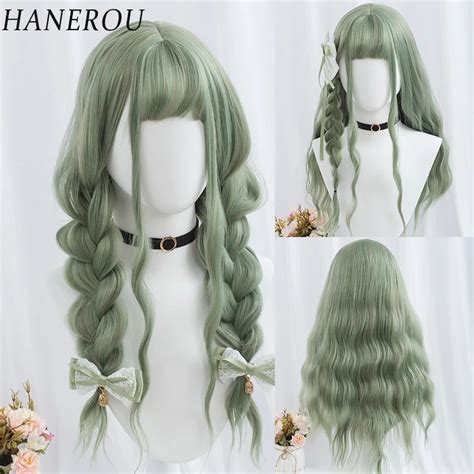 Hanerou Perruque Lolita Synth Tique Longue Violette Bleue Greeen Avec