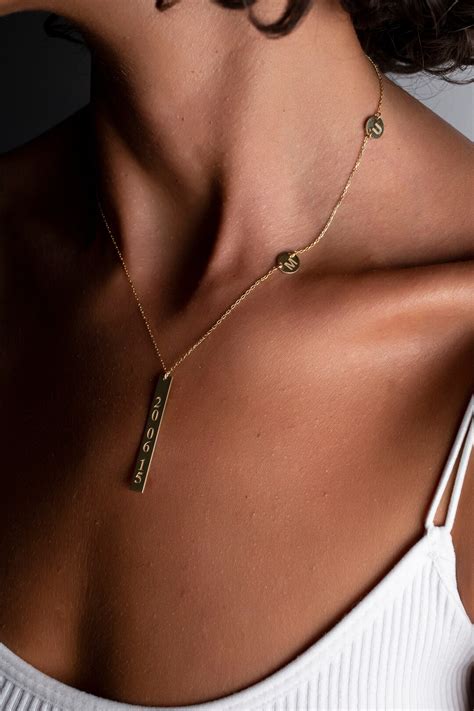 Vertical Bar Necklace Sideway Disc Necklace Skinny Long Bar Necklace