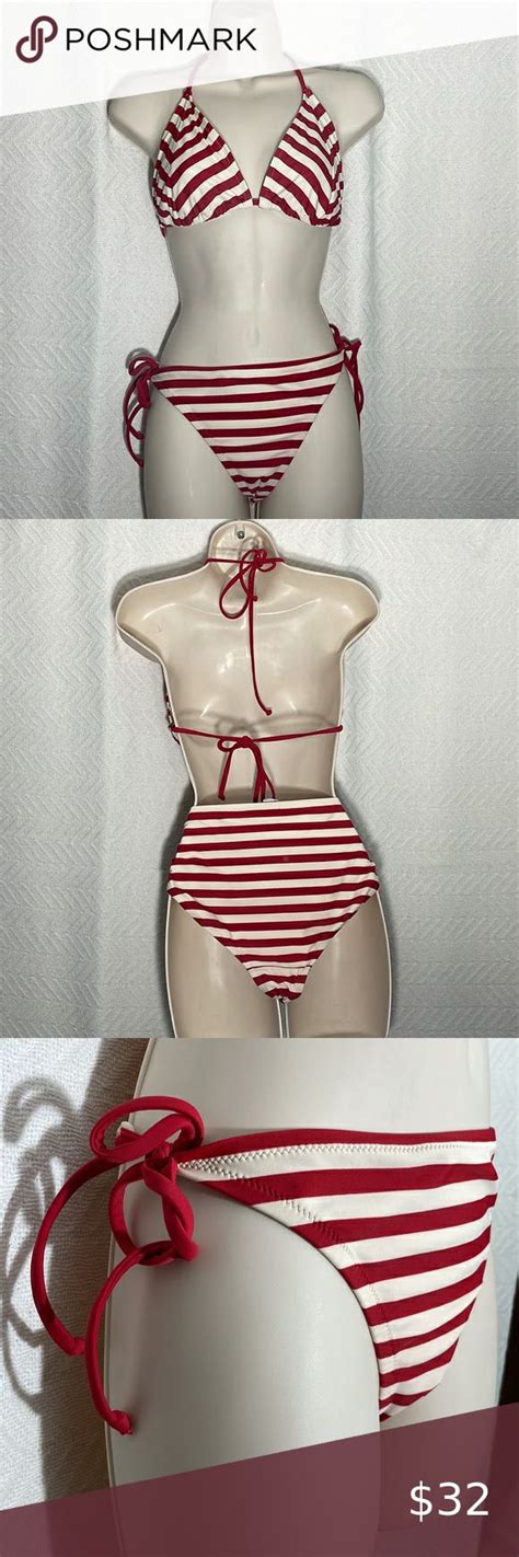 Red Stripe Bikini Pc Set In Striped Bikini Bikinis Red Stripe