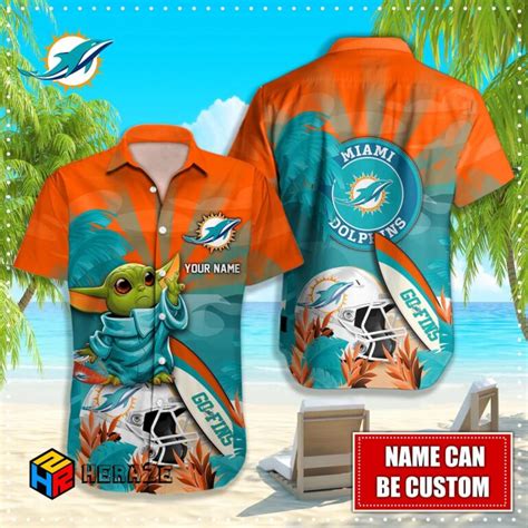 Baby Yoda Custom Name Miami Dolphins Nfl Aloha Hawaiian Shirt Lavafury