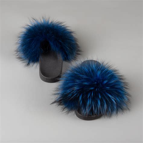 Fox fur slides in black and silver color | Greek manufacturing | eFurs