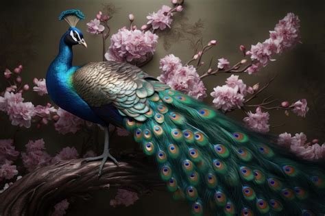 Premium Ai Image Peacock Oriental Flower Generate Ai