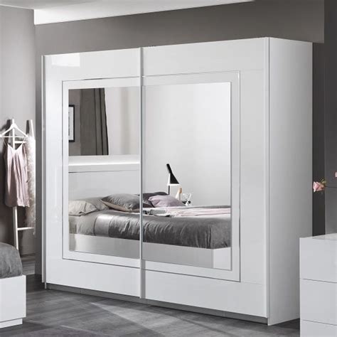 Abby Mirrored Sliding Wardrobe Large In White High Gloss Fif