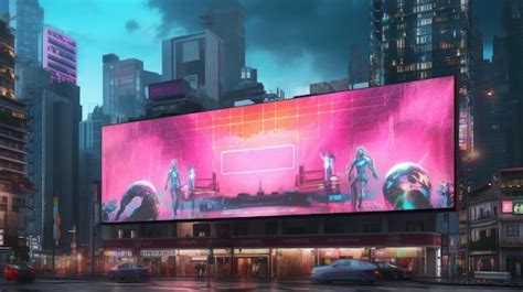 Premium Photo Futuristic Neon City With Billboard At Street Generative AI