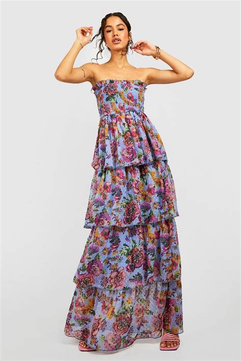 Chiffon Floral Bandeau Maxi Dress Boohoo Usa