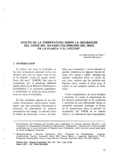 Efecto De La Temperatura Sobre La Incubaci N Del Virus Del Rayado